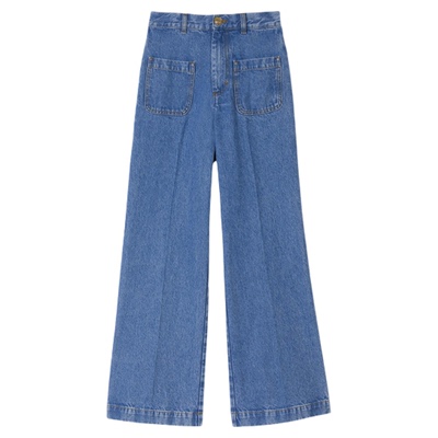 SANDRO高腰阔腿棉质牛仔裤