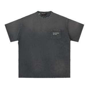 ERD忧郁的富二代破洞软洗做旧复古vintage口袋LOGO天地针短袖T恤