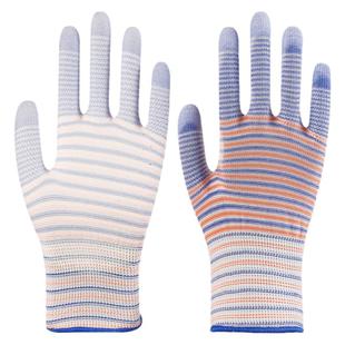 斑马纹尼龙PU涂掌手套防静电无尘电子防滑耐磨透气带胶工作劳动