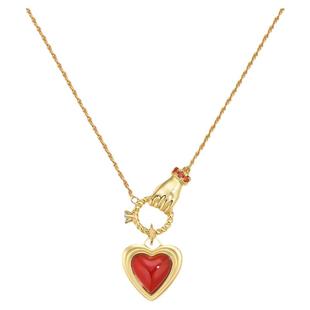 洞天TONETALE恋爱捕手爱心锁骨链女红玛瑙心形礼物送礼精致小巧