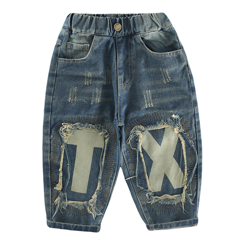 儿童秋季裤子男童磨破牛仔裤春秋款宝宝长裤小童秋装男孩休闲裤潮