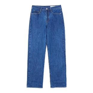 素然klee klee 秋季女士休闲气质经典复古无弹牛仔翻边瘦直筒裤