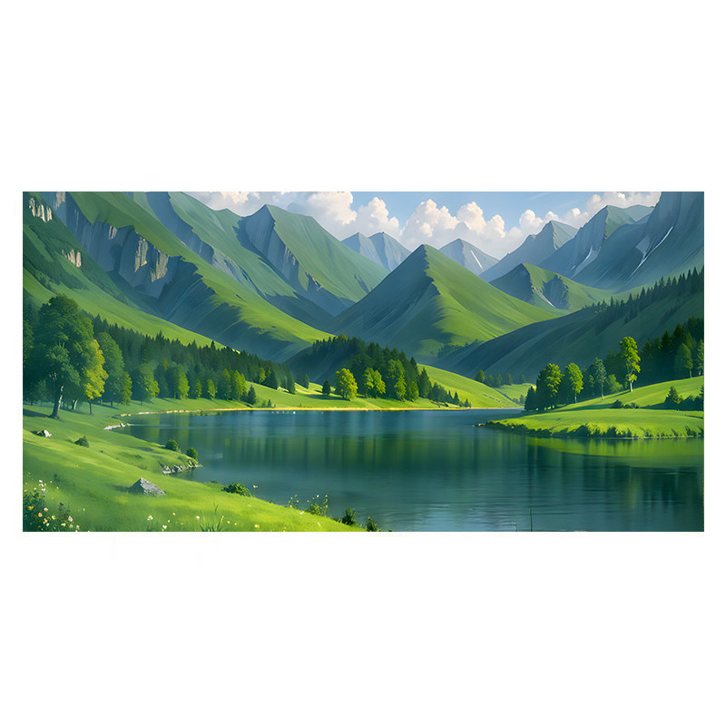青山绿水聚宝盆装饰画客厅大气湖现代装饰画