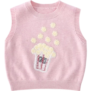 米米哈罗女童针织马甲洋气儿童无袖外套春装2026新款女孩毛衣坎肩