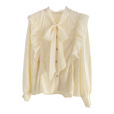 气质长袖蕾丝蝴蝶结衬衫加绒加厚