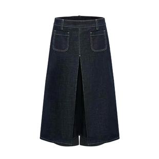 RARELY同款设计A型立褶7分阔腿裤 牛仔裤 01原牛