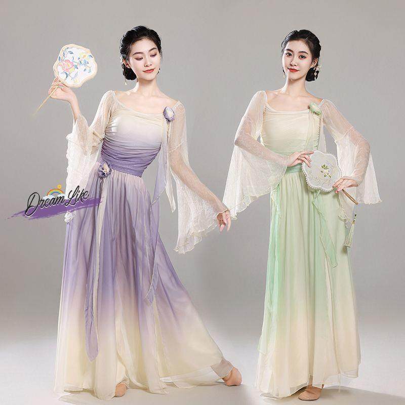 古典舞古典舞蹈纱衣仙气飘逸渐变裤裙上衣身韵中国练功套装演出服