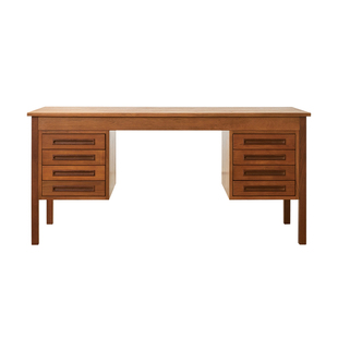 丹麦中古风缅甸柚木书桌复古樱桃木家用写字台小户型抽屉长电脑桌