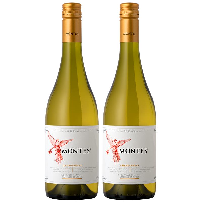 【自营】智利montes蒙特斯天使珍藏莎当妮干白葡萄酒 750ml*2瓶