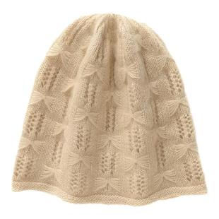 100%山羊绒帽子女镂空钩花高端时尚护耳百搭保暖卷边包头堆堆帽男