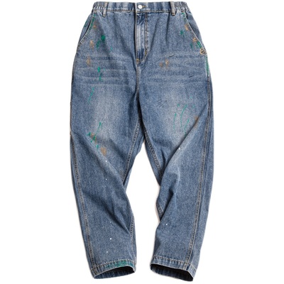 马登工装美式复古泼墨涂鸦牛仔裤