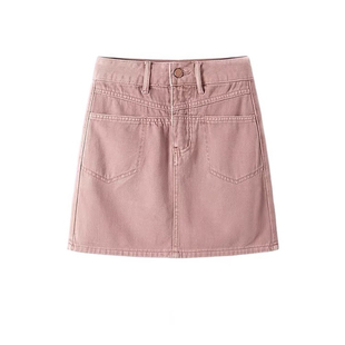 粉色牛仔短裙女夏季高腰胖mm显瘦大码梨形身材遮肚子a字半身裙子