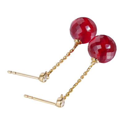 若华红宝石18K金彩宝耳钉