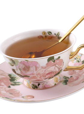 诺轩骨瓷咖啡杯碟野玫瑰法式花卉