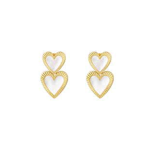 Neverfar双桃心贝母可拆卸耳钉爱心复古时尚精致可爱耳环女生耳饰