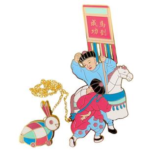 上海图书馆文创马到成功小校场年画胸针书签送朋友特色伴手礼