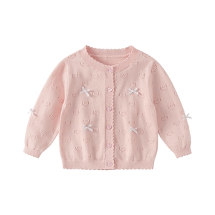 女童粉色针织开衫一岁婴儿纯棉女宝宝入春季上衣儿童空调外套薄款