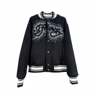 奢潮牌夹克烫钻经典美式老虎头男女重工棒球服宽松潮流羊毛呢外套