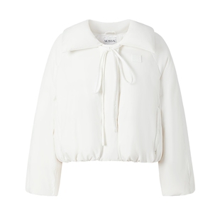 商场同款 摩萨克冬款设计感翻领系带花苞下摆短款羽绒服女