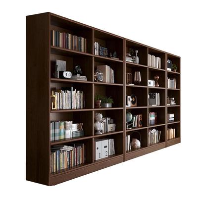 胡桃木色全实木整墙书架组合书柜