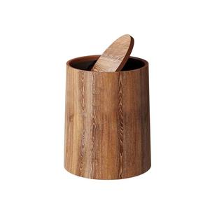 复古仿木纹垃圾桶家用翻盖大容量客厅厨房厕所办公室商用中式纸篓