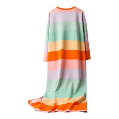 家居服长款可爱风条纹宽松韩版