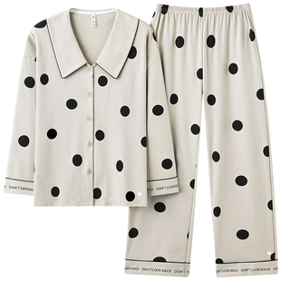 有内睡衣女纯棉抗菌防螨长袖长裤秋冬宽松家居服套装波点女士新款