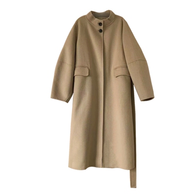 美丽诺羊毛立领系带双面呢大衣