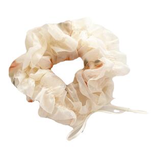 春日新款发饰甜美柔和桃色发圈雪纺花边大肠圈蝴蝶结发绳头饰皮筋