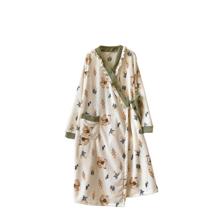 进产房待产裙孕妇冬入医院生产妇分娩法兰绒月子服冬哺乳睡裙套装