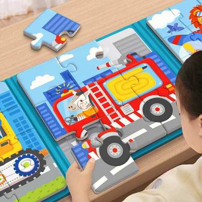 儿童3到6岁磁力拼图2岁汽车宝宝1岁半益智早教工程车磁性磁吸玩具