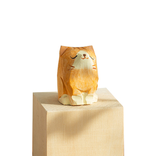 木雕小狗小猫小兔子DIY摆件雕刻柴犬橘猫英短布布偶桌面治愈礼物