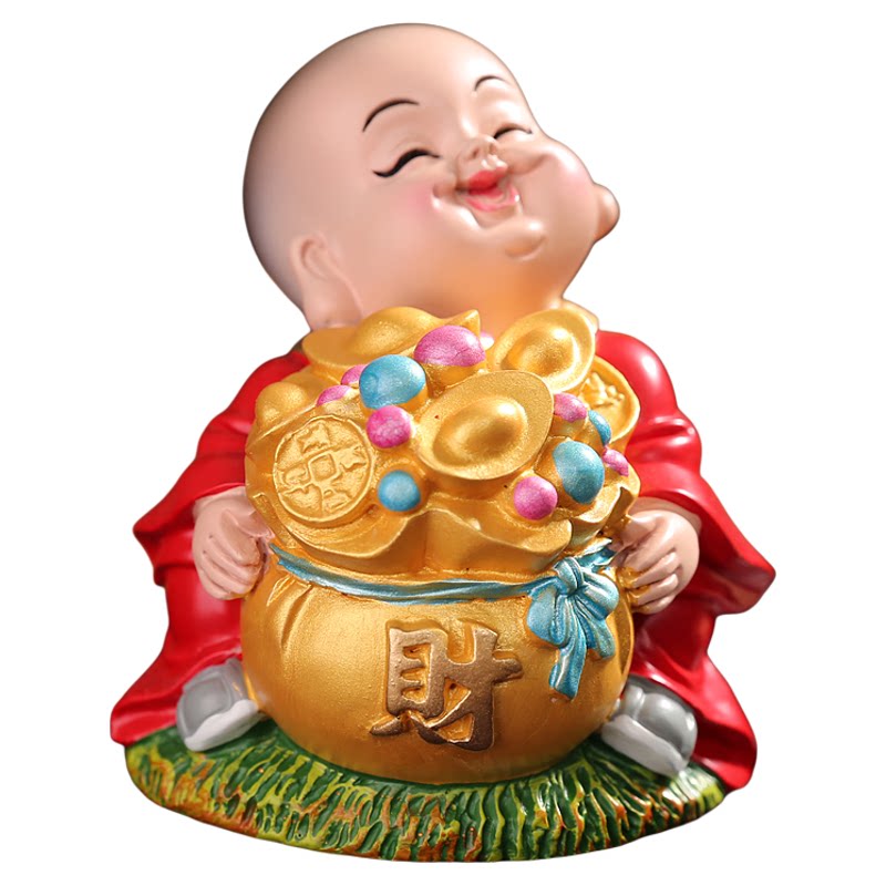 禅意小和尚摆件小沙弥工艺品茶室书桌书房装饰车载车内汽车装饰品