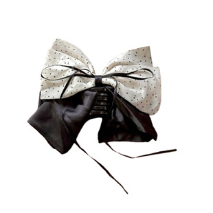 复古格纹蝴蝶结飘带抓夹女半扎发夹子后脑勺盘发鲨鱼夹马尾夹发卡