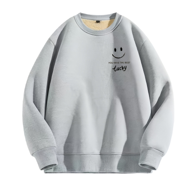 羊羔绒圆领卫衣男生秋冬季加绒加厚青少年男款保暖宽松男士套头衫