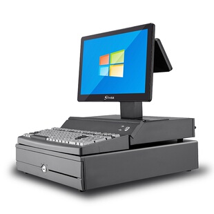 15.6寸单屏双屏收银机超市便利店收款机带钱箱收银一体机无线双屏