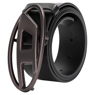 DIESEL/迪赛 男女同款牛皮革哑光徽标大扣头腰带银泰百货 300217