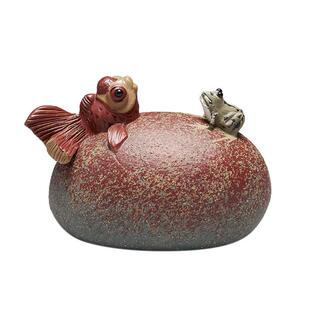 汉唐宜兴紫砂喷水茶宠摆件金鱼趣味茶宠可养茶玩茶具茶盘手工配件