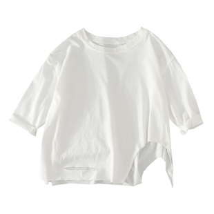 男童白色长袖T恤破烂乞丐服儿童上衣新款炸街宽松时尚小童街舞潮T