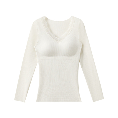 婷美羊毛蚕丝保暖内衣上衣女带胸垫冬季贴身保温秋衣秋裤打底衫女