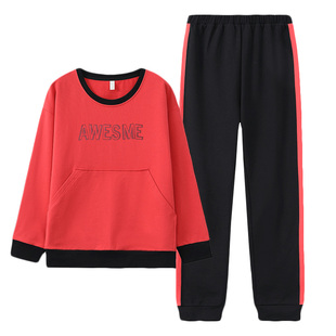 睡衣女款妈妈秋冬季长袖纯棉运动风时尚卫衣家居服春秋季女士套装