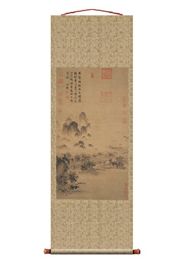 宋徽宗赵佶溪山秋色条幅名画卷轴
