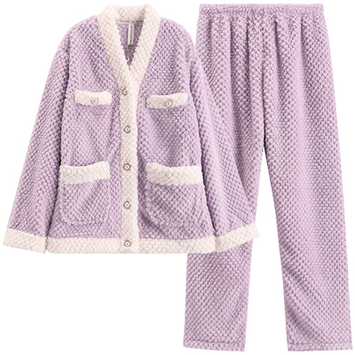 芬腾小香风珊瑚绒睡衣女长袖套装