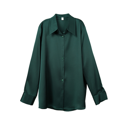墨绿双面珠光缎面抗皱中性衬衫