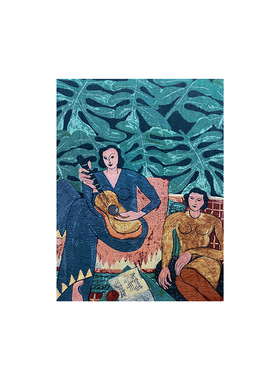 TaoMu吉他女人沙发背景墙装饰画中古风手工diy马蒂斯野兽派挂毯画