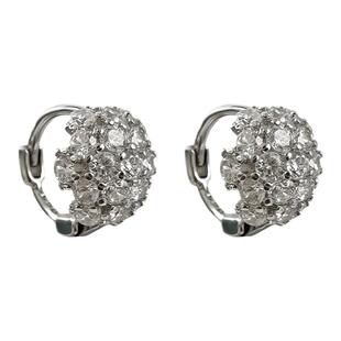 满钻耳骨扣◆925纯银镀白金小巧耳圈 精致圆形半球耳环女迷你耳钉