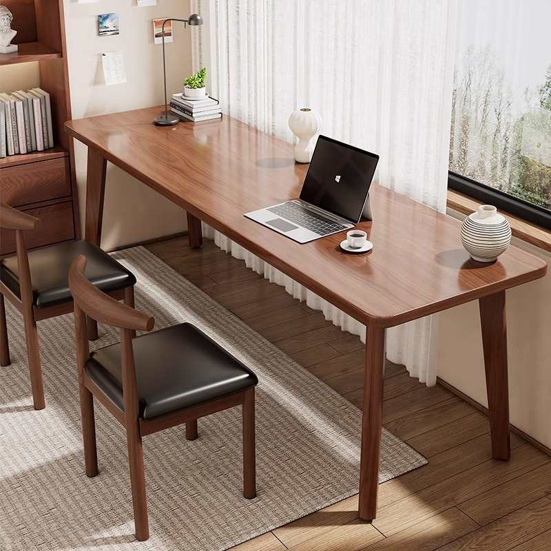 双人长书桌家用轻奢桌子简约电脑现代工作台实木创意办公桌腿长条
