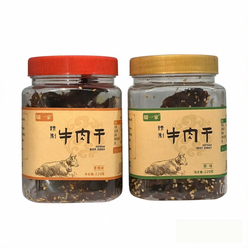 【瑞一家】精致芝麻牛肉干精制先卤后烤原切220g罐装原味/香辣