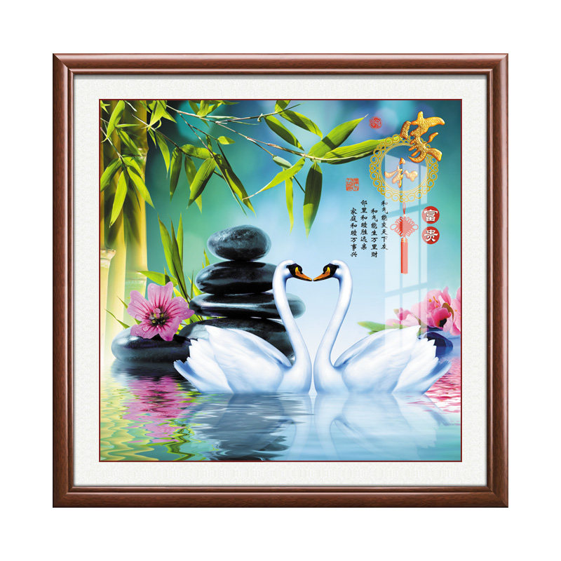 招财荷花九鱼图中式玄关实木挂画