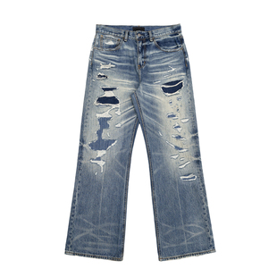 TBR高端线 补丁贴布破坏乱针牛王水洗雪花宽松直筒牛仔裤子